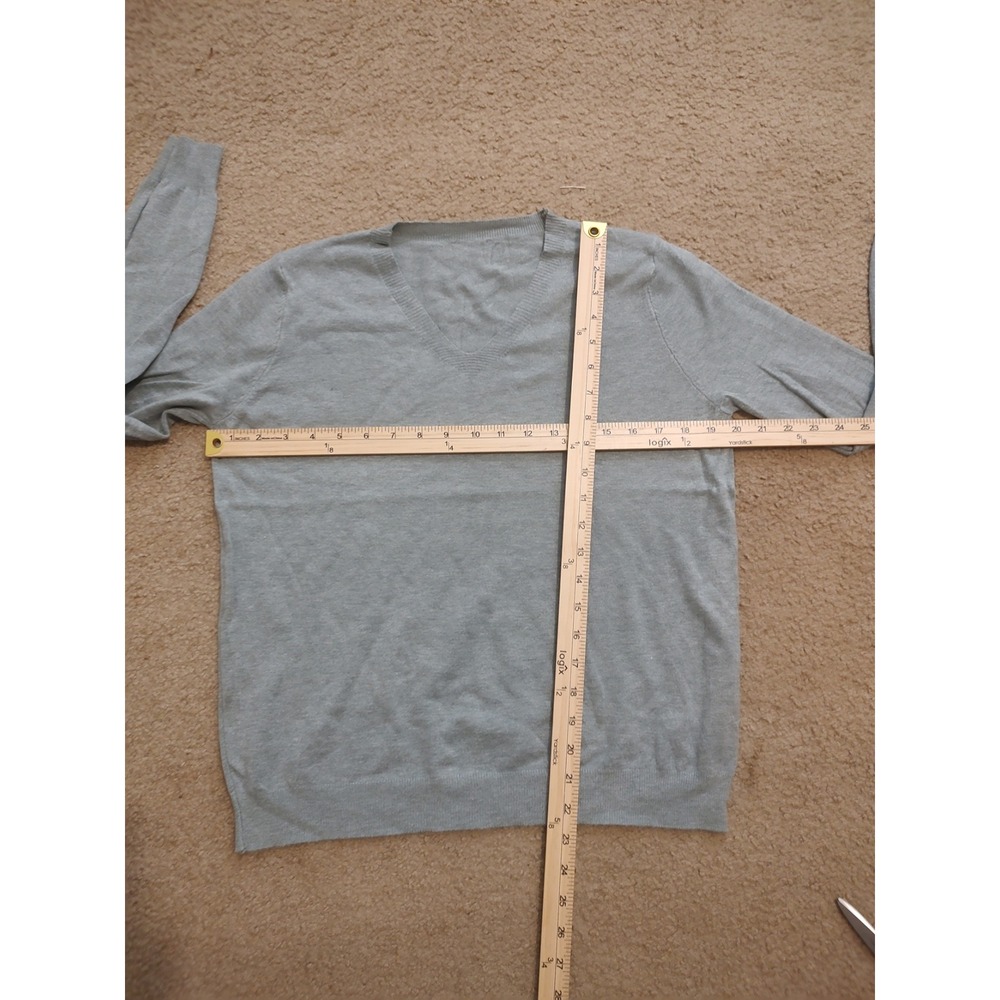 Womens Grey V Neck Long Sleeve Lightweight Sweater‎ Top XL